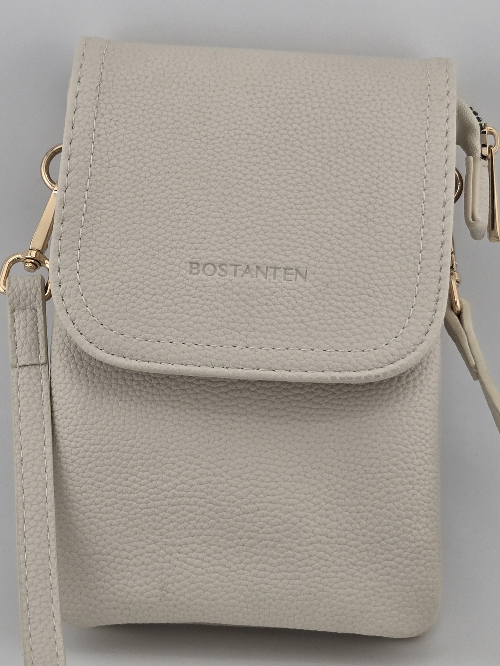 BOSTANTEN Cream Pebbled Leather Crossbody Phone Bag